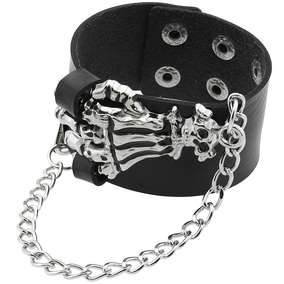 Браслеты из шнура из искусственной кожи в стиле панк, Браслеты-защелки из сплава для мужчин и женщин, Скелет руки