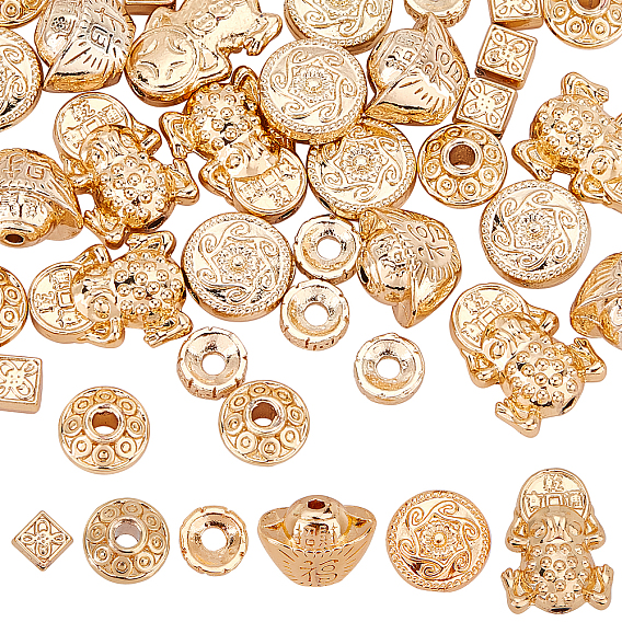 36Pcs 6 Style Alloy Beads, Mixed Shapes
