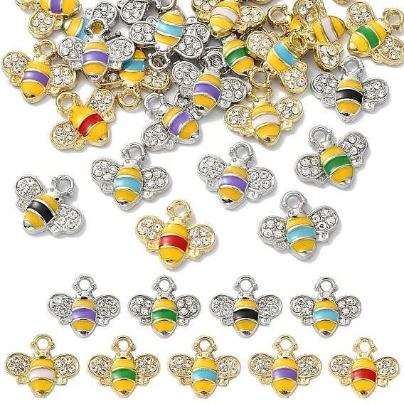 30 piezas 2 colores dijes de esmalte de aleación, con diamante de imitación, encantos de la abeja
