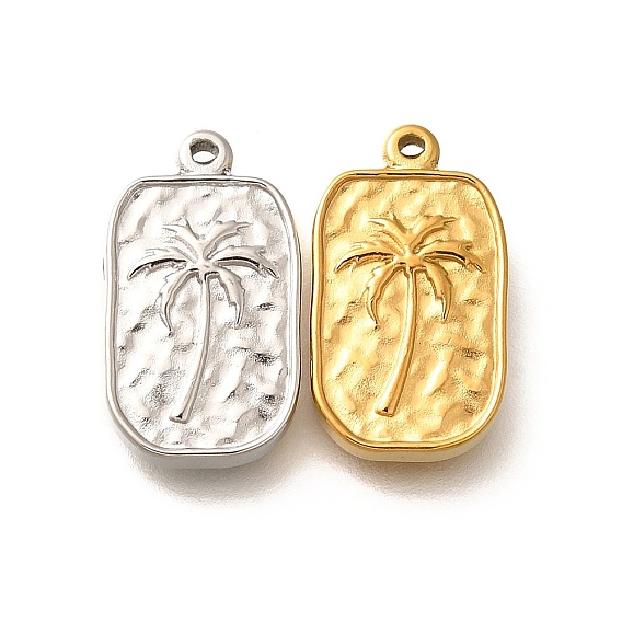 304 подвески из нержавеющей стали, прямоугольник с подвеской из кокосовой пальмы, ионное покрытие (ip)