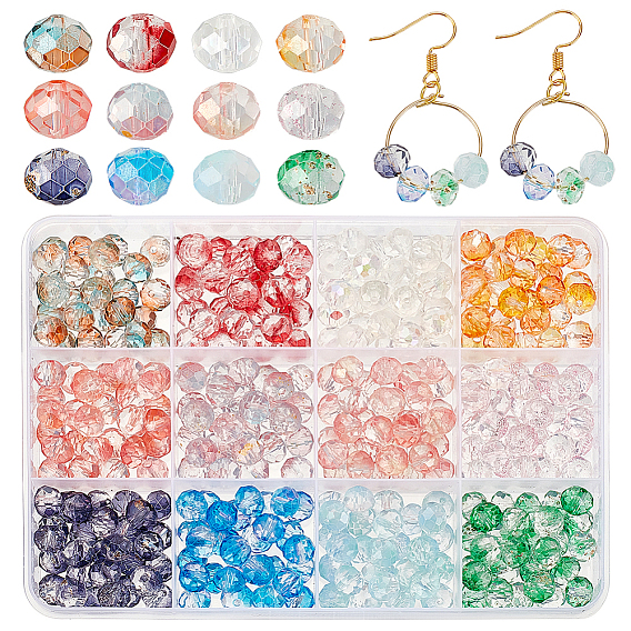 300шт 12 цвета окрашенные в духовке прозрачные стеклянные бусины, градиент цвета, с фольгой, граненые, круглые