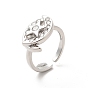 Clear Cubic Zirconia Moon & Star Open Cuff Ring, Brass Jewelry for Women