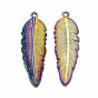 Rainbow Color Alloy Pendants, Cadmium Free & Lead Free, Feather