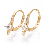 Brass Cubic Zirconia Leverback Earring Findings, with Loop, Nickel Free, Real 18K Gold Plated