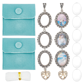 Alloy Crystal Rhinestones Big Pendants, with Alloy Tube Bails & Glass, Organza Ribbon, Square Velvet Jewelry Bags, Metallic Wire Twist Ties