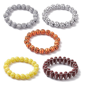 5Pcs 5 Styles Sport Ball Acrylic Beaded Stretch Bracelet Sets