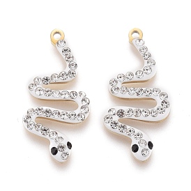 316 Surgical Stainless Steel Pendants, with Polymer Clay Crystal Rhinestone, Snake