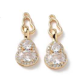 Brass Micro Pave Clear Cubic Zirconia Pendants, Gourd Charms