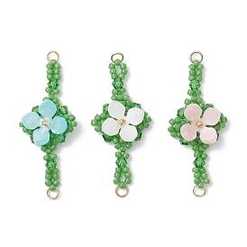 3 шт. 3 цвета ацетат целлюлозы (смола) и стеклянные бусины в виде цветочков подвески-соединители, золотые