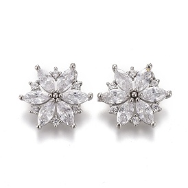 Brass Micro Pave Clear Cubic Zirconia Shank Buttons, Flower