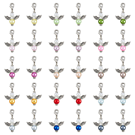 Ангельские подвески из сплава и акрила в тибетском стиле, с латунными карабин-лобстерами 