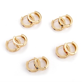 Brass Enamel Huggie Hoop Earrings, Ring with Cross, Real 18K Gold Plated