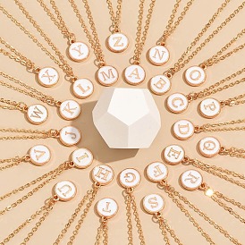 Сплав белого эмалевого диска с инициалами подвески ожерелья для женщин, золотые