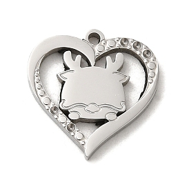 304 Stainless Steel Pendant Rhinestone Settings, Textured and Laser Cut, Heart with Deer