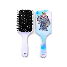 DIY Elephant Pattern Paddle Hair Brush Diamond Painting Kits, Including Resin Rhinestones Bag, Diamond Sticky Pen, Tray Plate and Glue Clay