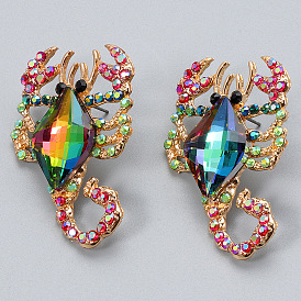 Boho Style Crab Claw Colorful Diamond Stud Earrings for Women
