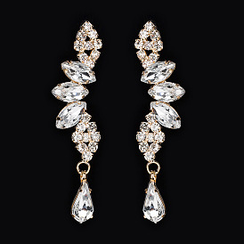 Fashionable Earrings with Colorful Diamond Flower - Trendy Ear Drops Accessory E130.