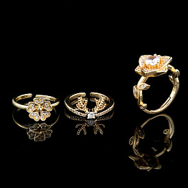 Fashionable Copper Plated Gold Flower Design Ring - Women's Personalized Trendy Ring