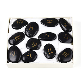 12шт. образцы натурального черного камня с изображением созвездий, золотой металл обвитыми, Целебный кристалл в подарок для домашнего декора, с бумажной коробкой