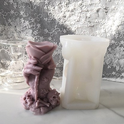 Halloween Theme DIY Candle Silicone Statue Molds, Portrait Sculpture Resin Casting Molds, For UV Resin, Epoxy Resin Jewelry Making, Hand with Rose & Skull