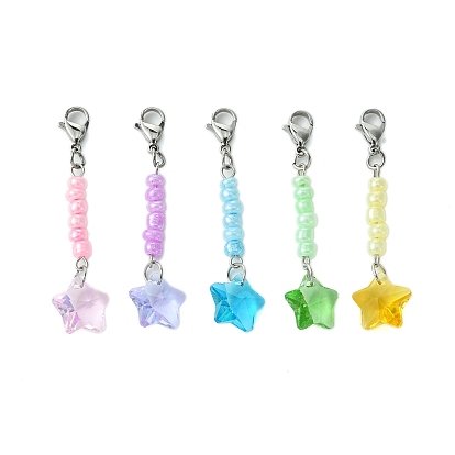 Decoración colgante de cristal y cuentas de semillas, Charm con cierre de pinza de langosta para adornos de bolsos