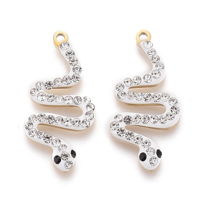 316 Surgical Stainless Steel Pendants, with Polymer Clay Crystal Rhinestone, Snake