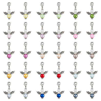 Ангельские подвески из сплава и акрила в тибетском стиле, с латунными карабин-лобстерами 