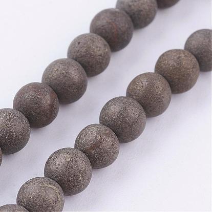 Natural Pyrite Beads Strands, Round, Frosted