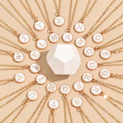 Сплав белого эмалевого диска с инициалами подвески ожерелья для женщин, золотые