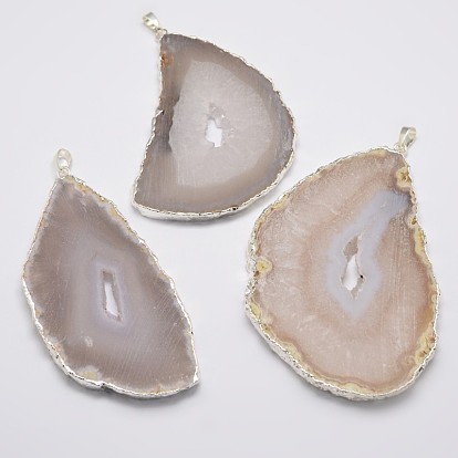 Nuggets Natural Agate Big Pendants, with Brass Findings, 69~100x42~61x5~6mm, Hole: 3~5x7~8mm