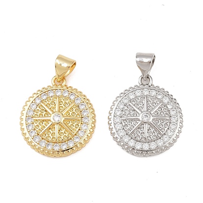 Латунные микропаве прозрачные подвески с фианитом, компас, долговечный, без кадмия и без свинца, стойки покрытие, с целью перехода в кольце