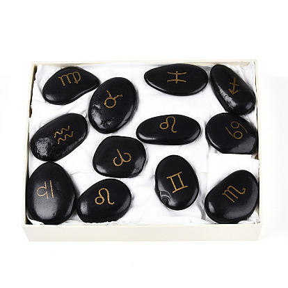 12шт. образцы натурального черного камня с изображением созвездий, золотой металл обвитыми, Целебный кристалл в подарок для домашнего декора, с бумажной коробкой