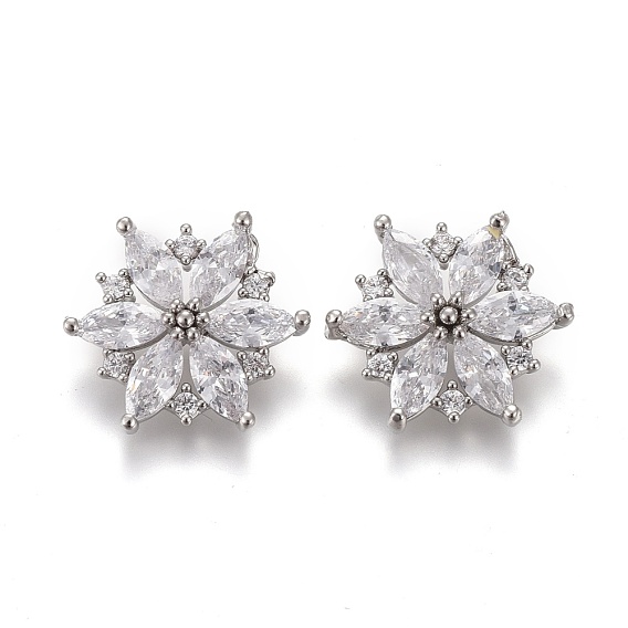 Brass Micro Pave Clear Cubic Zirconia Shank Buttons, Flower