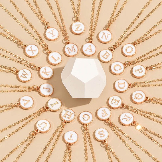 Сплав белого эмалевого диска с инициалами подвески ожерелья для женщин, золотые