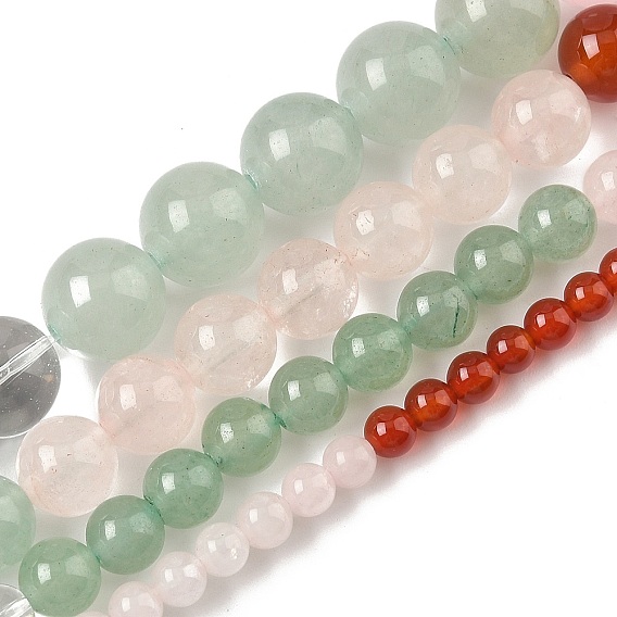 Нити бусин из натурального желтого нефрита чакры, кристаллического кварца, зеленого авантюрина, розового кварца, сердолика, содалита и аметиста, круглые