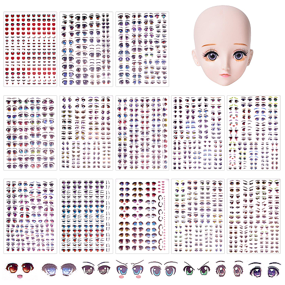 13 шт. 13 стили наклейки для глаз с эффектом переноса воды, для лица модели средней глиняной куклы, рисунок глаз