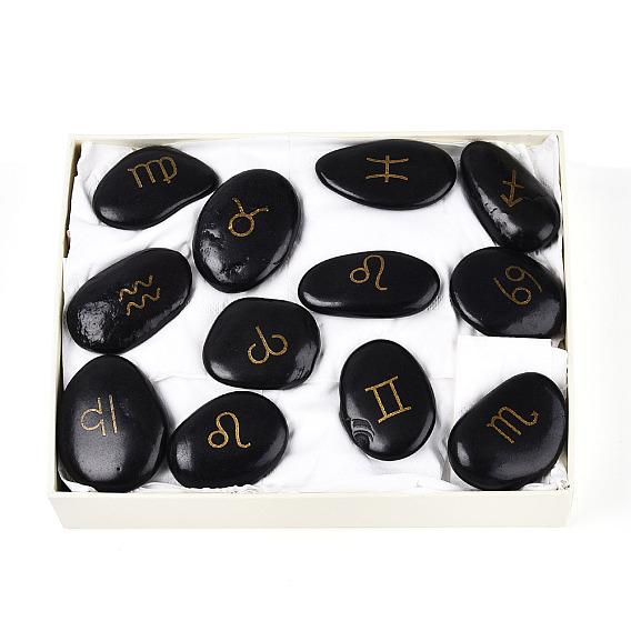 12шт. образцы натурального черного камня с изображением созвездий, золотой металл обвитыми, Целебный кристалл в подарок для домашнего декора, с бумажной коробкой