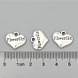 Wedding Party Supply Antique Silver Alloy Rhinestone Heart Carved Word Flower Girl Wedding Family Charms, Cadmium Free & Lead Free, 13.5x16x3mm, Hole: 2.5mm