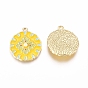 Alloy Enamel Pendants, Baroque Style, Flat Round with Flower, Yellow
