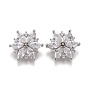 Brass Micro Pave Clear Cubic Zirconia Shank Buttons, Flower