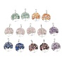 14Pcs 7 Styles Zinc Alloy European Dangle Charms, with Natural Mixed Stone Chip Beads, Flat Round with Tree of Life, Antique Silver
