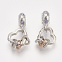 Alloy European Dangle Charms, with Rhinestone, Large Hole Pendants, Heart, Violet