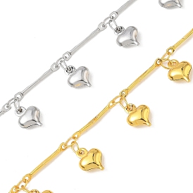 Gestellplattierung 304 Edelstahl-Stangengliederkette, mit Herz Charme, gelötet, mit Spule