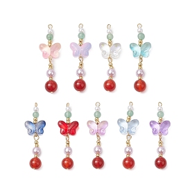 Подвески из натурального сердолика и стекла, бабочка, с золотистой латунной петлей