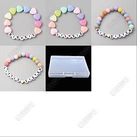 4pcs 4 styles mot grande petite sœur ensemble de bracelets extensibles en perles de cœur en acrylique, pour le cadeau d'annonce de soeur de meilleurs amis