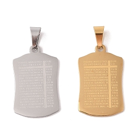 PVD Vacuum Plating 304 Stainless Steel Pendants, Rectangle with Message Charm, Religion