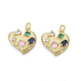 Brass Micro Pave Cubic Zirconia Pendants, Nickel Free, Real 18K Gold Plated, Heart