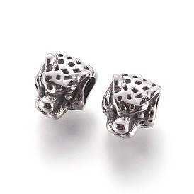304 Stainless Steel European Beads, Large Hole Beads, Leopard Head