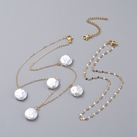Pendant Necklace Sets, with Brass Cable Chains, ABS Plastic Imitation Pearl Beads, 304 Stainless Steel Curb Chains and Lobster Claw Clasps