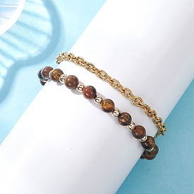 2 шт. 2 браслеты из круглых бусин из натуральных драгоценных камней и синтетического гематита и 304 браслеты-цепочки из нержавеющей стали для женщин